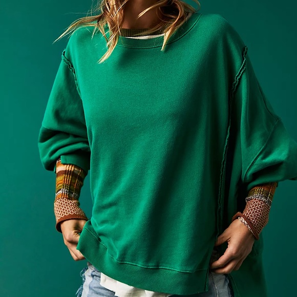 NEW Free People We The Free Camden Sweatshirt In Kelly Green - Picture 4 of 13